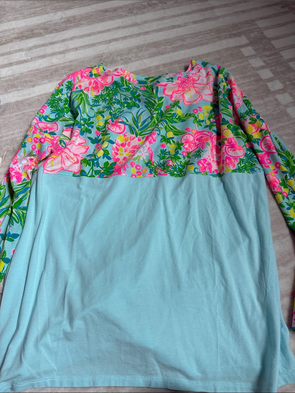 Lilly Pulitzer Floral Yoke Pastel Blue Long Sleeve Top
